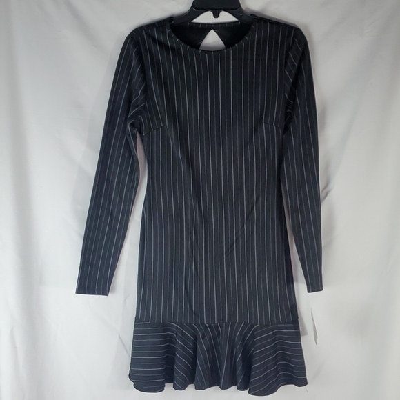 Black and White Striped Flounce Hem Sheath Dress  Size Medium - Picture 2 of 8